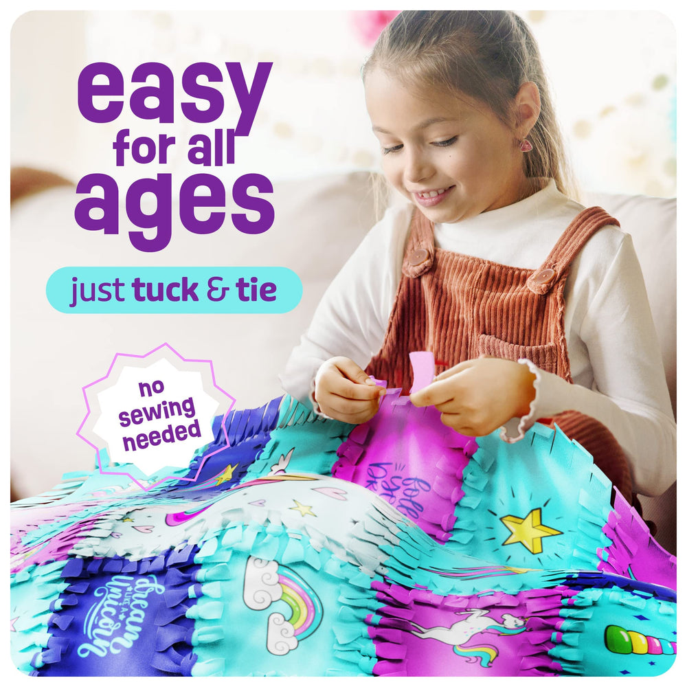 Pretty Me Unicorn Tuck N' Tie fleece closeup highlights soft, premium material.