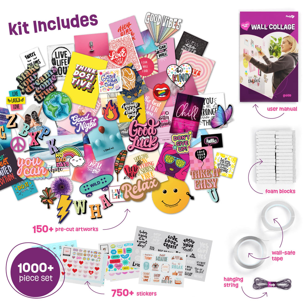 Pretty Me stickers close-up highlighting 750+ decorative stickers for personalizing walls.
