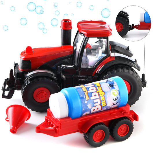 Prextex bump and go bubble tractor front view with lights for outdoor play.