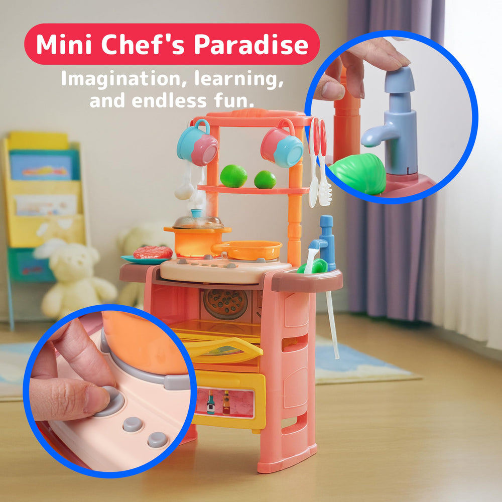 Prextex kitchen set promotes cooperative play and fine motor tasks.