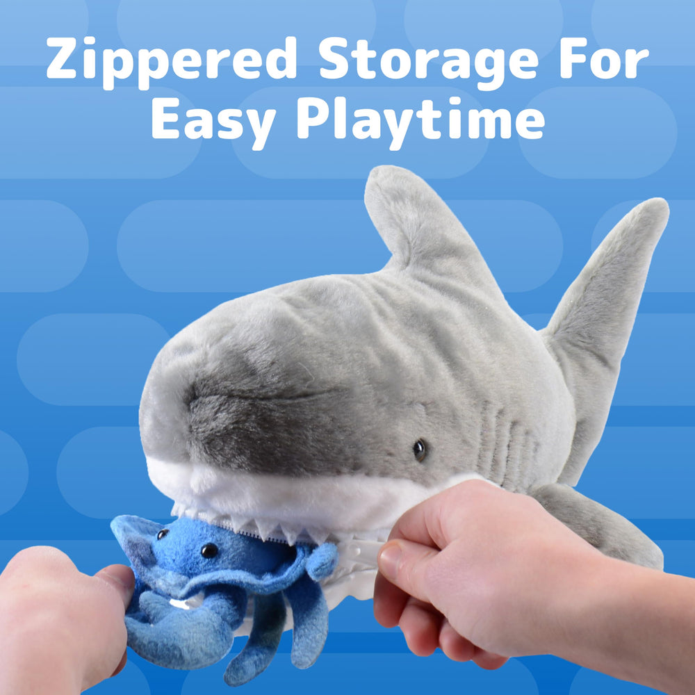 Crab inside PREXTEX shark supports travel-friendly storytelling