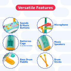 PREXTEX toy drum with realistic sounds to inspire pretend play and creativity