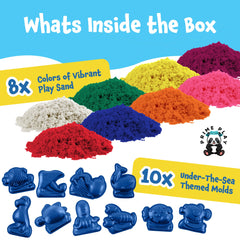 Prime Play Magic Sand texture that sticks to itself for mess-free setup.