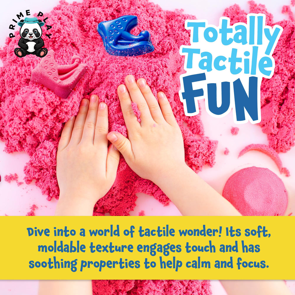 Prime Play Magic Sand appears soft and dry to touch, ideal for extended play.
