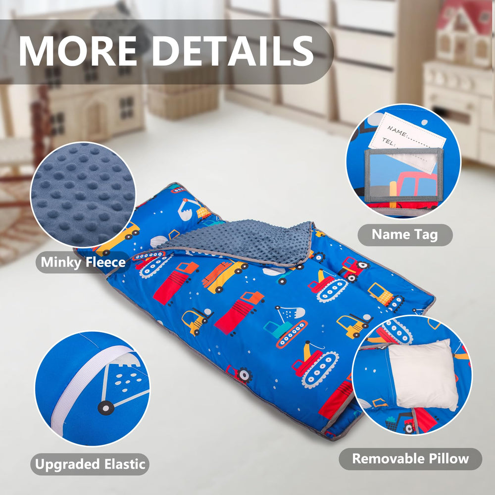 Blue car design makes PRIMLECT nap mat kid-friendly