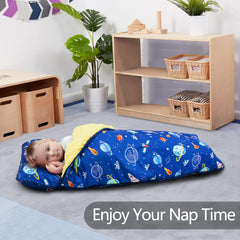 Primlect nap mat rolled up with handle and name tag for easy transport