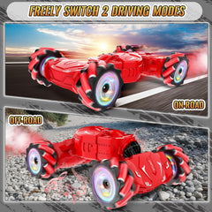 Pristar RC stunt car performs 360-degree rotations for dramatic tricks.
