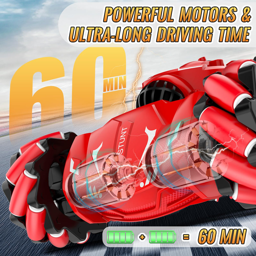 Pristar RC stunt car plays sporty sounds and music during play.