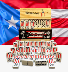 PRK 14 Puerto Rico Gifts Premium Dominoes Set with authentic flag design for cultural game nights.