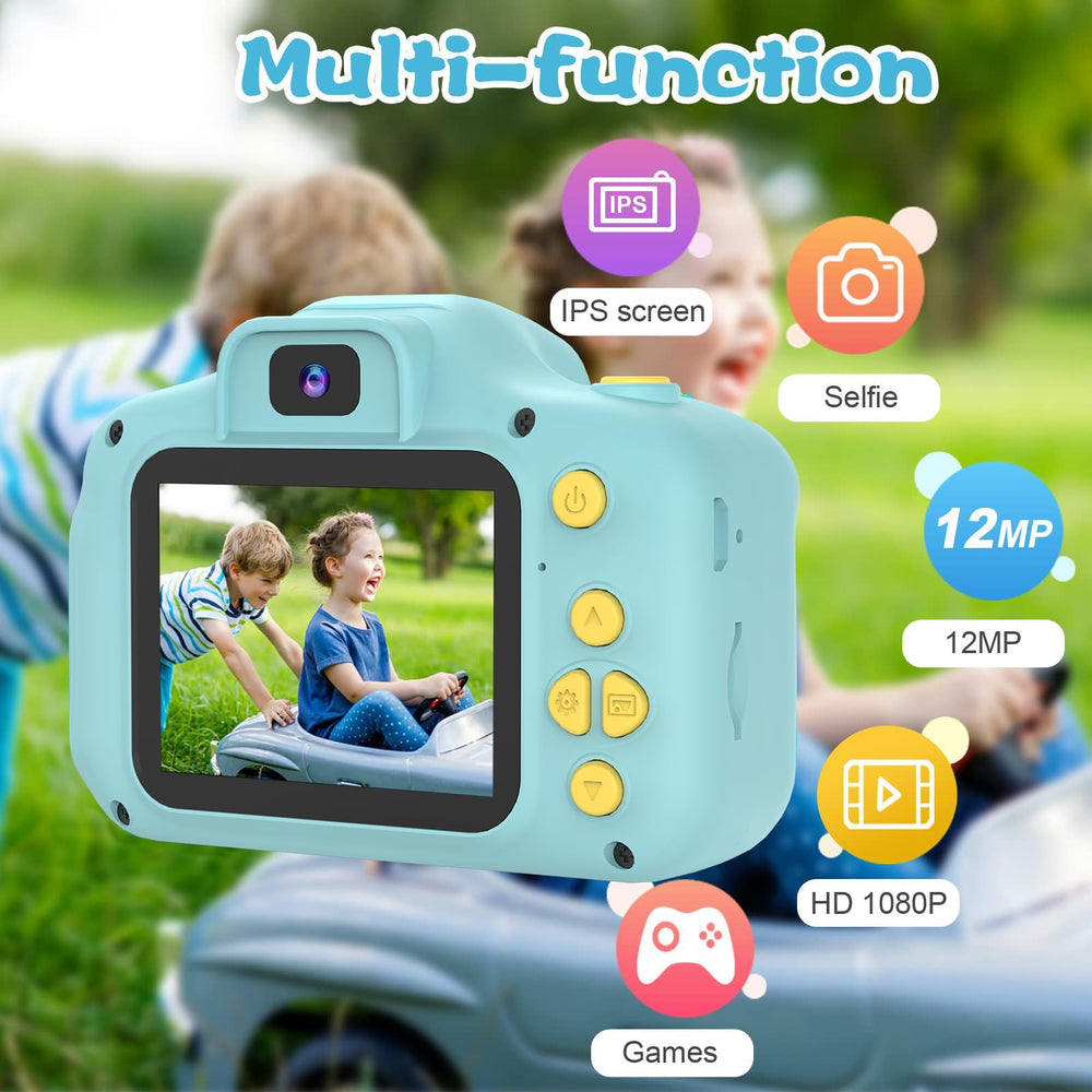 PROGRACE Kids Camera dual-lens enables selfies and group shots.