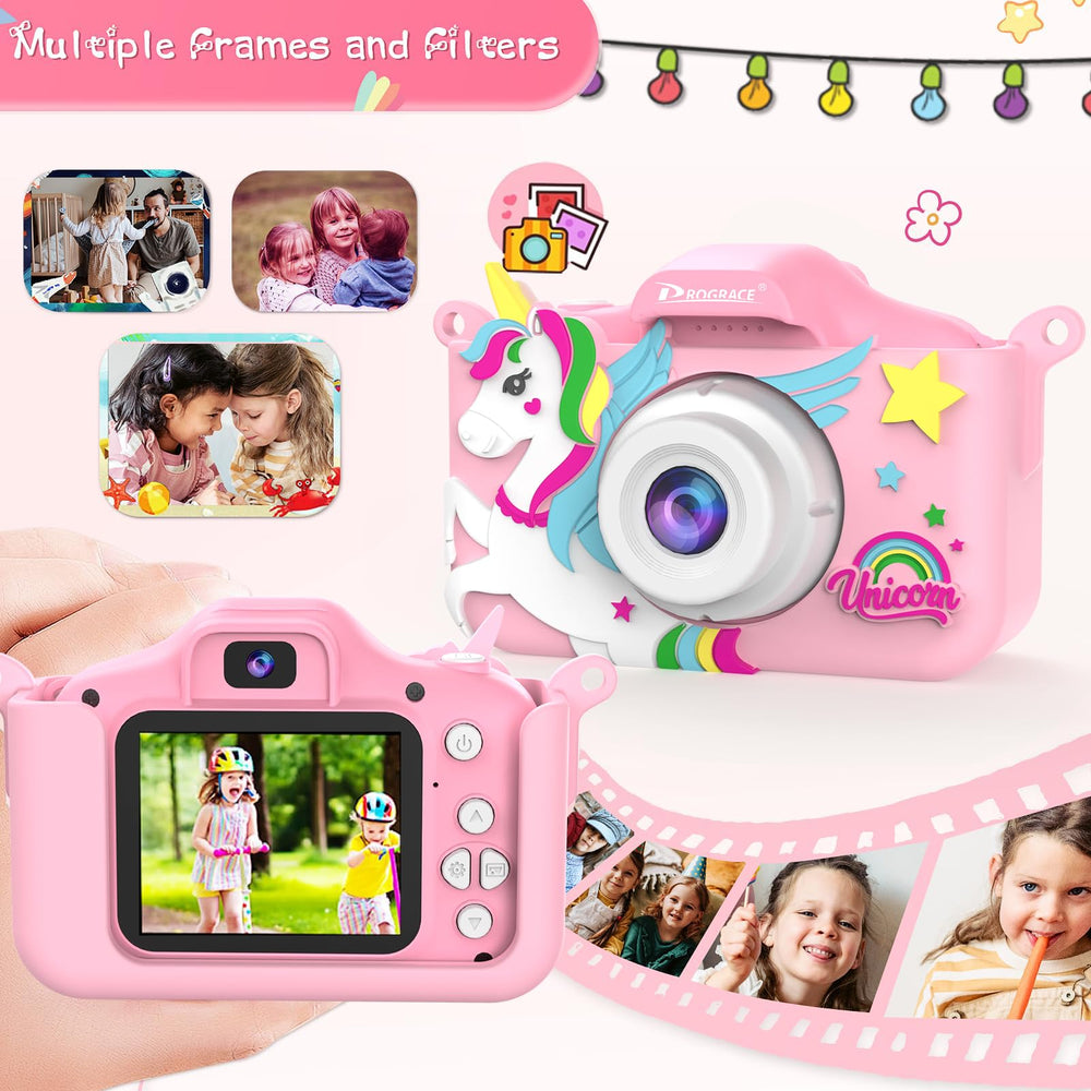 PROGRACE Kids Camera includes 32GB SD card for instant storage.