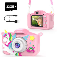 PROGRACE Kids Camera unicorn front view for playful memories and selfies.