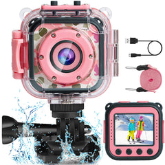 PROGRACE Kids Camera waterproof to 100 ft, ideal for swimming adventures.