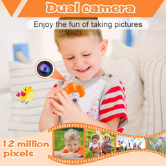 PROGRACE Orange Kids Camera dual-lens selfie mode enables fun self-recordings.
