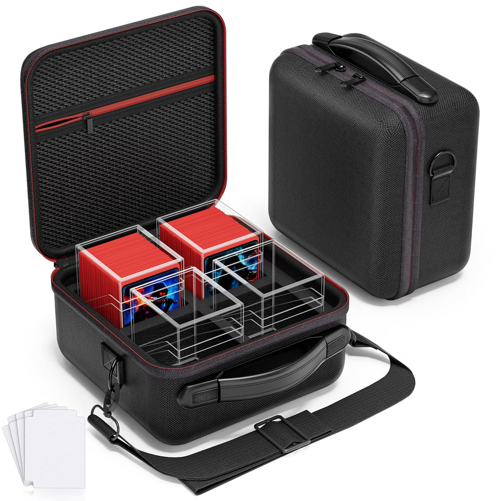 Proijeut 4-pack card deck boxes showing compact storage for 400+ double-sleeved cards.