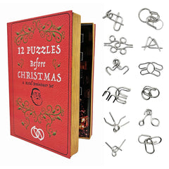 Project Genius 12 Puzzles Before Christmas book cover with festive metal challenges for family fun