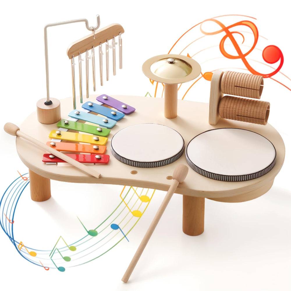 Promise Babe wooden drum set for toddlers ready for a first rhythm exploration