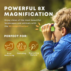 Promora 8x21 set with compass and magnifier for curious explorers.