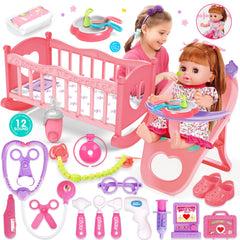 PROOU baby doll set with cradle promotes nurturing role-play for kids.