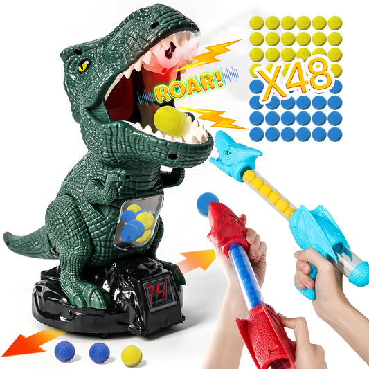 Protado dinosaur target glows during play, guiding kids toward fun aiming practice.