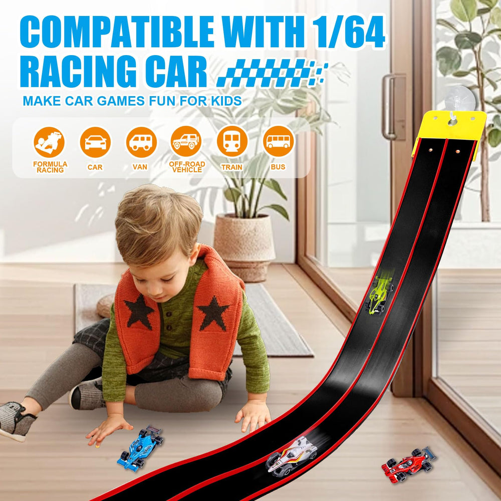 Prtneg four-car set enables instant play and colorful competition.