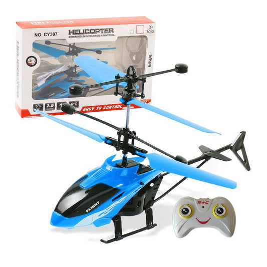 PTGHT gesture sensing indoor helicopter in blue flying smoothly indoors for stable play