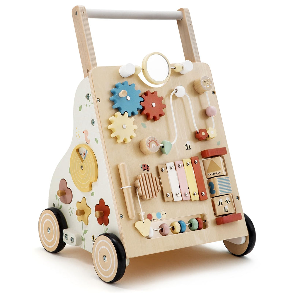 PTINFLUCE wooden baby walker with xylophone and mirror encourages exploratory play and sensory engagement