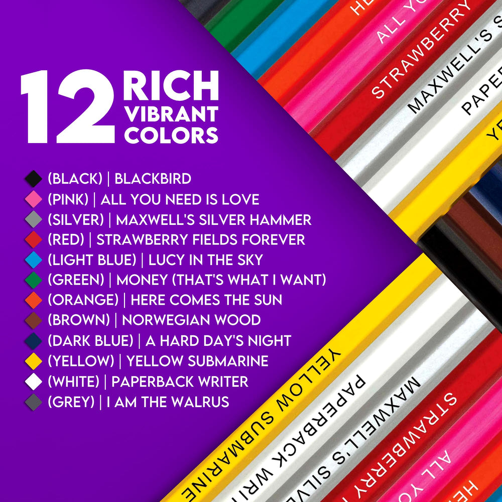 Pun Labs Colours pencil set with foil stamps for vibrant Beatles-themed art.
