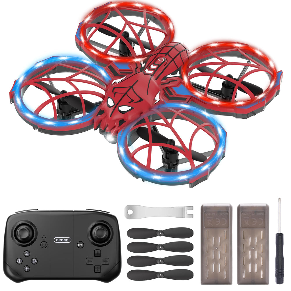 Punieayi Spider mini drone with red and blue LED lights for dramatic night flights