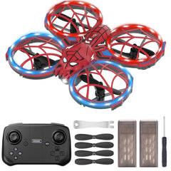 Punieayi Spider mini drone with red and blue LED lights for dramatic night flights