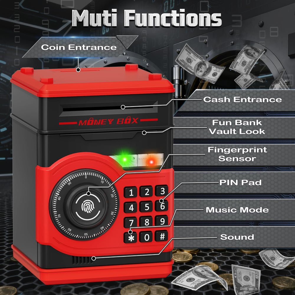 Pupidiu piggy bank with cash-absorption for easy deposits.