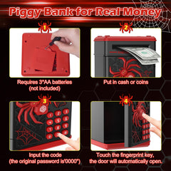 Pupidiu Spider coin and cash slot accepts coins and notes for versatile saving.