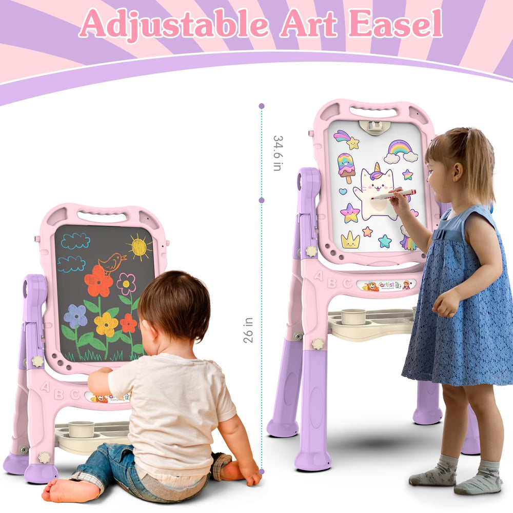 PUPPSITTY art easel shows 360-degree rotation for versatile drawing from any angle.