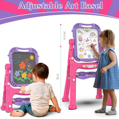 PUPPSITTY Art Easel with magnetic whiteboard and chalkboard for versatile learning.