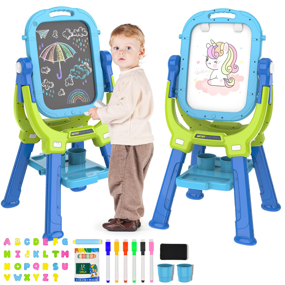 PUPPSITTY kids easel showing 360-degree rotation for versatile drawing sessions.