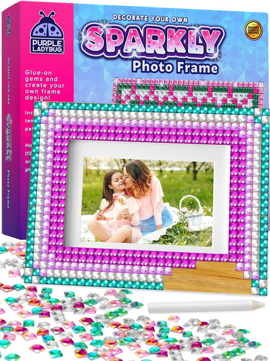 Purple Ladybug frame mosaic kit gems add vibrant sparkle to kids artwork