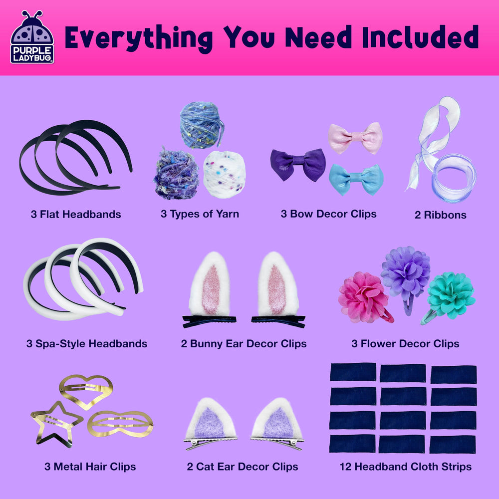 PURPLE LADYBUG kit accessories laid out for colorful styling moments.