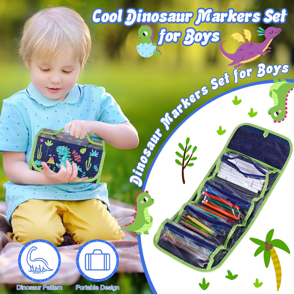 Purtarly Dinosaur Markers glitter pens add shiny accents to drawings.