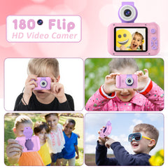 PURULU Kids Camera with 180° flip-up lens for flexible selfies and angles.