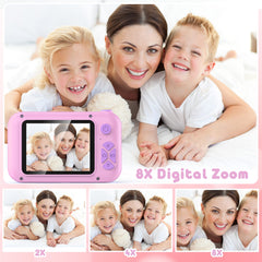 PURULU Kids Camera selfie mode demonstrates quick one-hand operation.