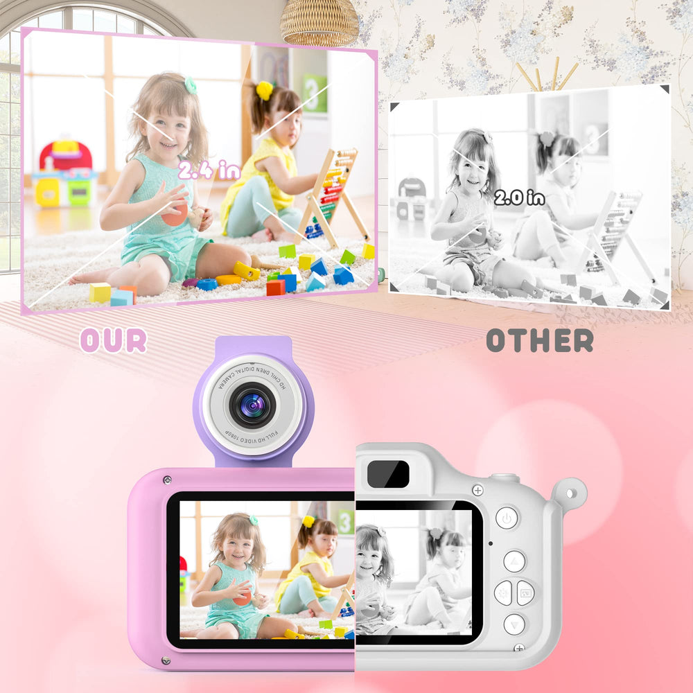 PURULU Kids Camera side view highlights compact, travel-friendly design.