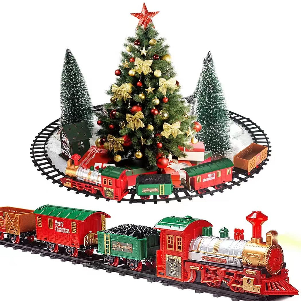 PUSITI classic Christmas train engine on glowing rails for festive play.