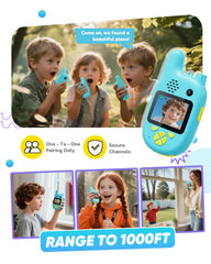 Kids using Pussan walkie talkies for safe indoor outdoor chats