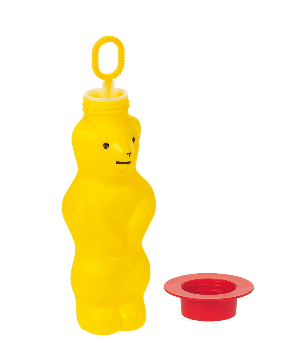 Pustefix Bubble Bear yellow bottle delivers long-lasting rainbow bubbles.