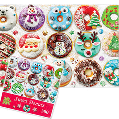 PUZZLE EZ Christmas 300-piece donut puzzle on a table for family fun
