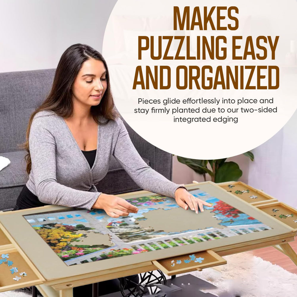 PuzzleCraft non-slip surface keeps puzzle pieces in place during assembly.