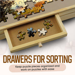 PuzzleCraft wooden puzzle board showcases quality craftsmanship and storage.