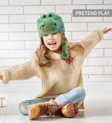 Puzzled Dollibu alligator hat ideal for Halloween costumes or cosplay.