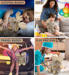 Puzzled moose plush makes a thoughtful gift for birthdays.