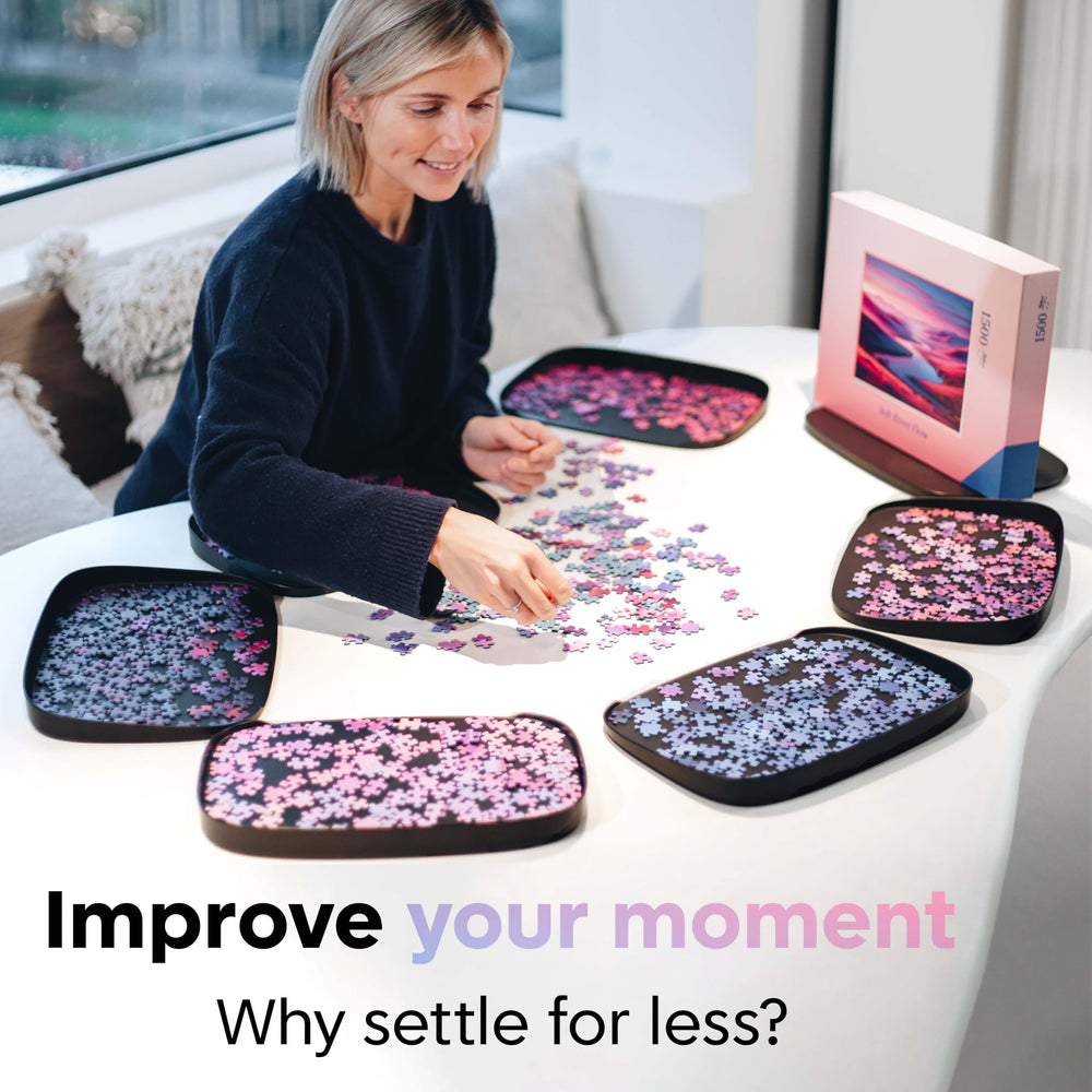 Puzzlup Puzzle Sorting Trays matte black finish complements any puzzle room.